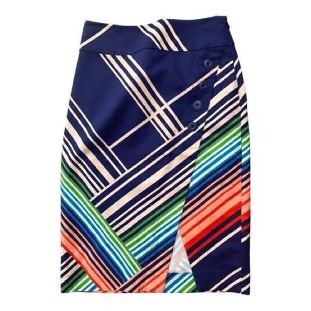 Anthropologie | Postmark Striped Colorful Front Button Pencil Skirt | 4